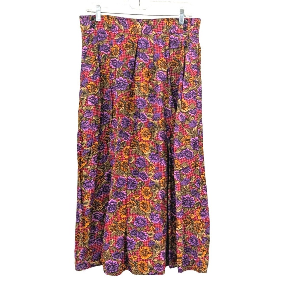 Vintage Floral Midi Skirt‎ Rayon Pleated Boho Cottagecore Colorayons Size 14